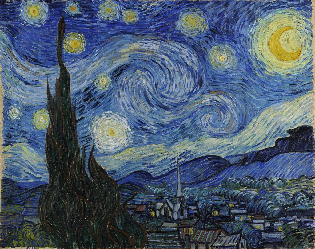 A Noite Estrelada, pintada por Van Gogh em 1889, hoje no MoMA, em Nova York