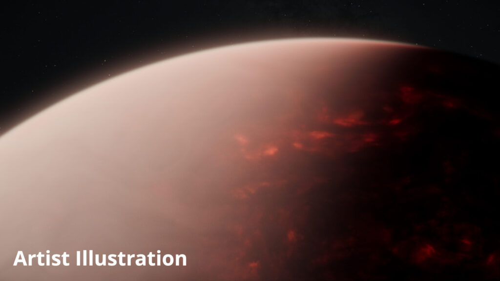 Concepção artística do TOI-561 b, com atmosfera espessa sobre um oceano de magma